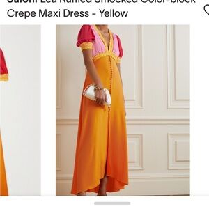 Saloni Lea Ruffled Smocked Crepe Maxi Dress - Yellow, Pink, Red